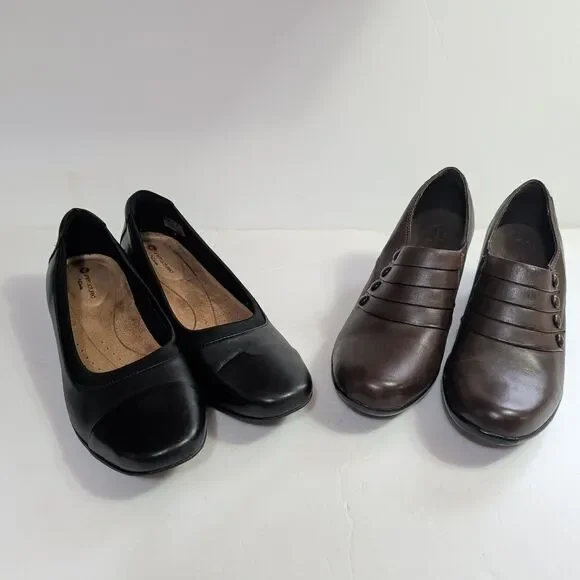 (2) Pair of Clarks,Bendables Women Brown Leather Slip 7M, Black Unstructured 7.5 - Picture 4 of 16